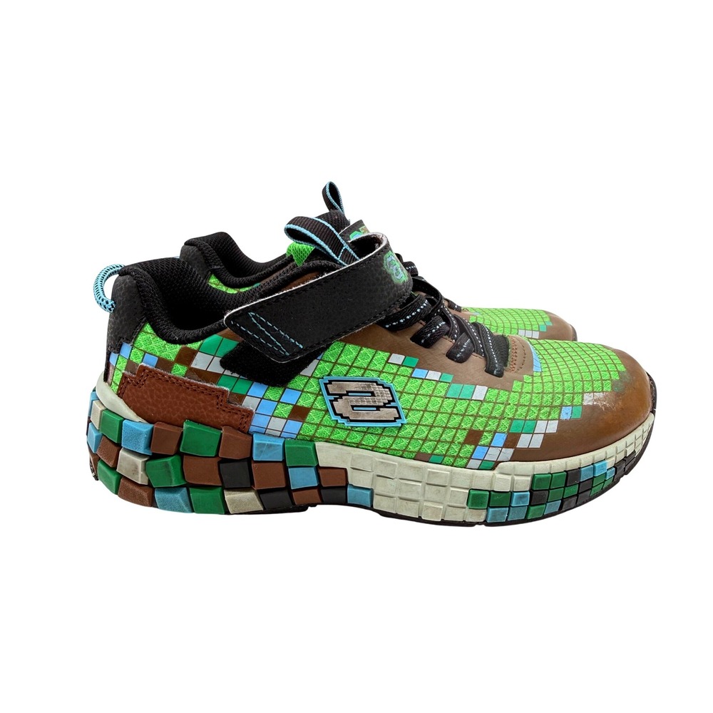 Skechers Mega-Craft Sneakers Boys Size 5 Green Brown Pixel Block Athletic